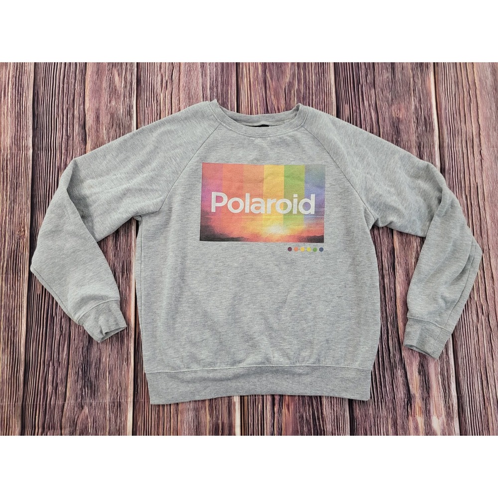 Polaroid Gray Long Sleeve Rainbow Logo Graphic Sweatshirt Women's XS *READ